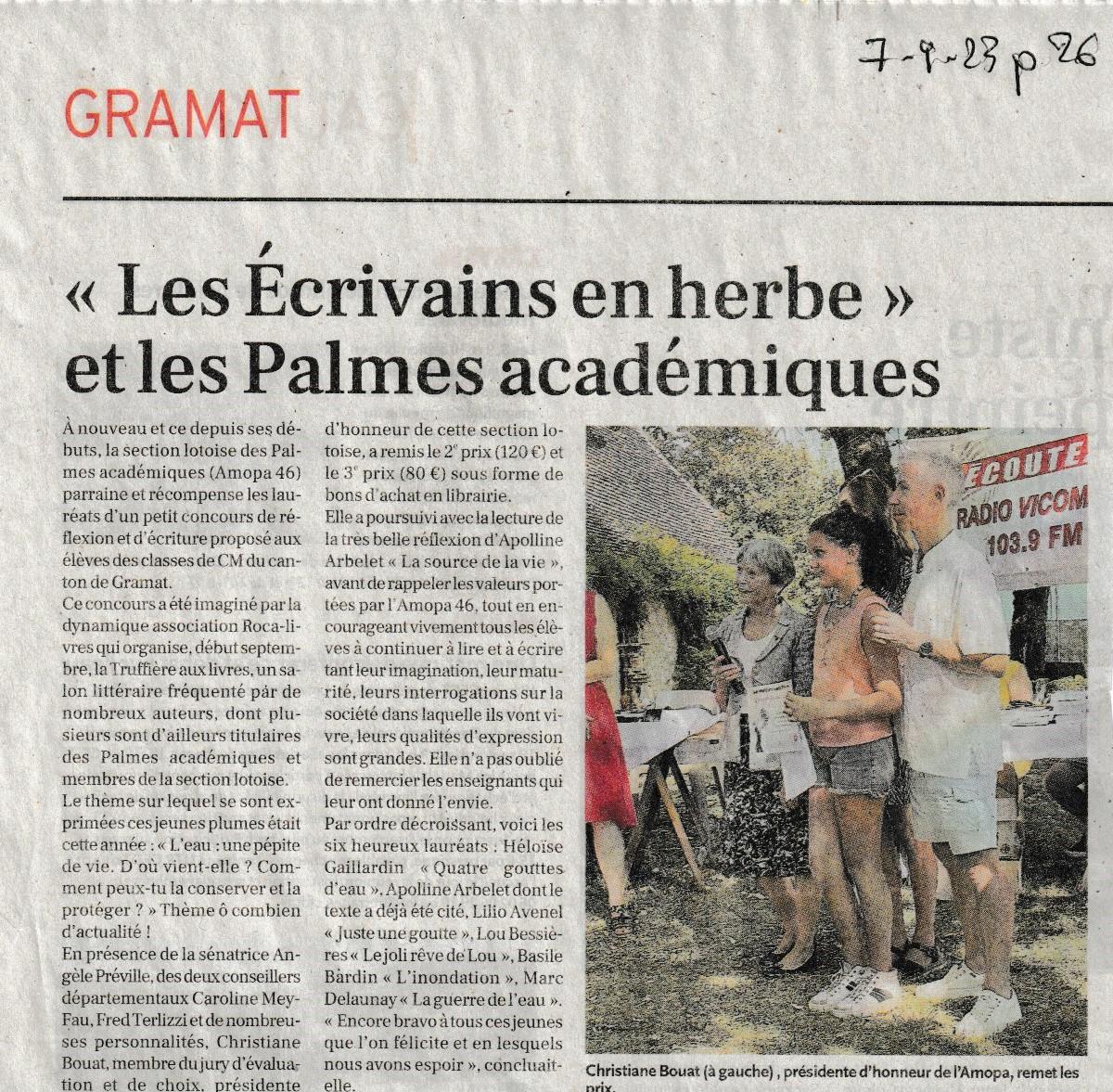 07 09 2023 la depeche les ecrivains en herbe concours ecriture