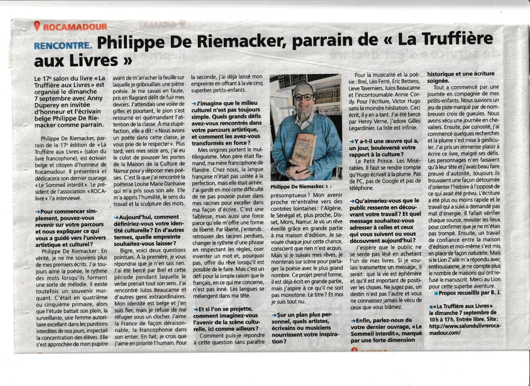 Article philippe de riemaecker la vie quercynoise 28 08 2025
