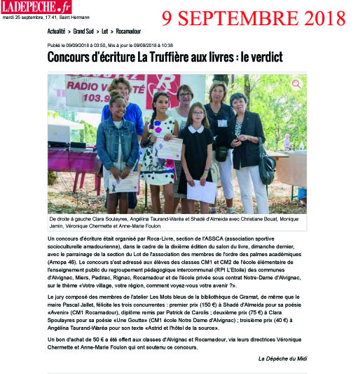 Concours d ecriture la depeche 09 09 20181