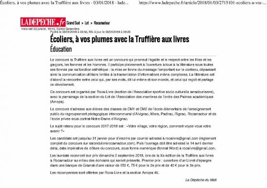 Ecoliers a vos plumes avec la truffiere aux livres 03 01 2018 ladepeche fr