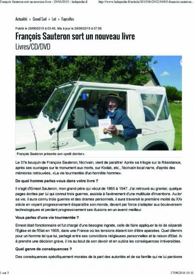 Francois sauteron sort un nouveau livre 29 06 2015 ladepeche