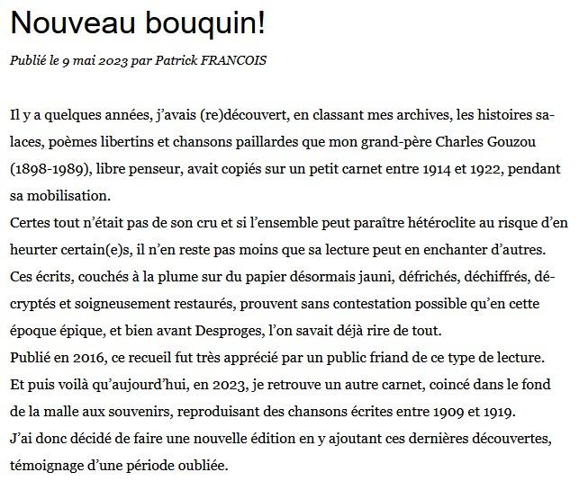 Nouveau livre patrick francois